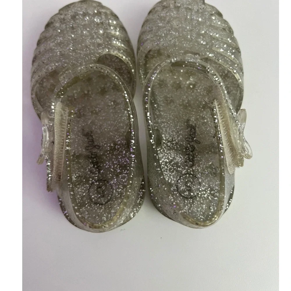 Cat & Jack Toddler Girls Silver Glitter‎ Jelly Sandals Clear Cage Shoes Size 5